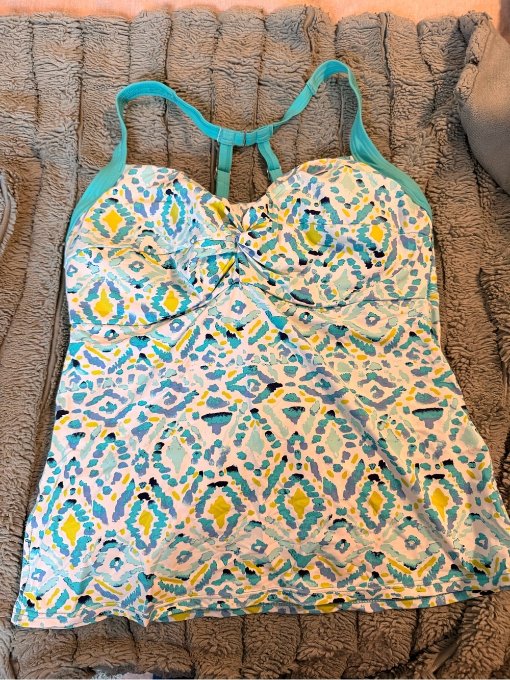 Title Nine Teal, Yellow & Blue Patterned Tankini Top
